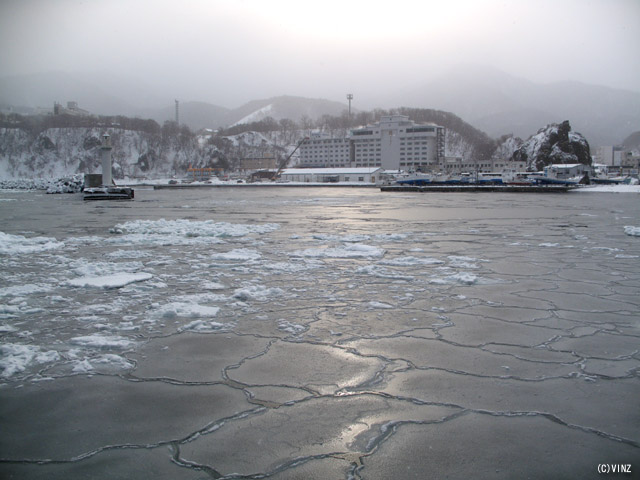 雪景色 北海道 冬 流氷 海氷 オホーツク海 ウトロ港の海氷